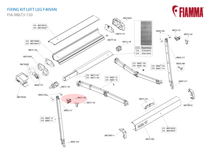 피아마 어닝 부품 F40VAN 98673-150 (좌)