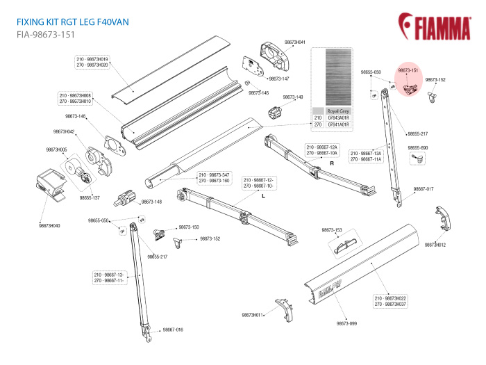 피아마 어닝 부품 F40VAN 98673-151 (우)